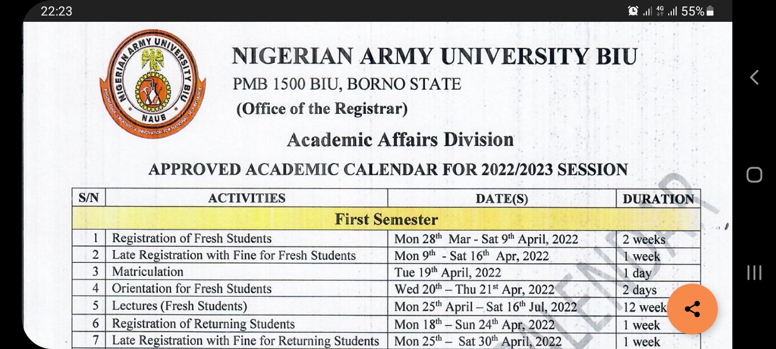 Unity College Academic Calendar 2023 2024 Nigerian Army University Approved Calendar For 2022/2023 Academic Session -  School Senate